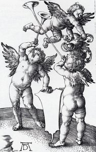 Three Putti With Shield And Helmet — Albrecht Dürer