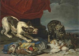 A Peacock, Turkey, Rabbits, And Cockerel In A Landscape — David De Coninck