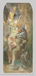 John Singer Sargent Symbolism, Realism 53 X 23 Cm Classical Art Private Collection Watercolor Early 20th Century Allegorical Scene, Death & Victory Wwi Commemoration Studie Voor 'dood En Overwinning' 1921 — John Singer Sargent