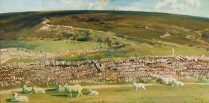 Uma Vista De Exmoor, Ovelhas À Margem Da Parede — Alfred Munnings