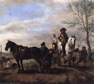 A Man And A Woman On Horseback (detail) — Philips Wouwerman