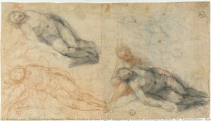 Three Studies Of One Figure Supporting Another And Figure Sketch (for “lamentation”, Bologna, Palazzo D’accursio) — 费德里科·巴罗奇 (fèi Dé Lǐ Kè · Bā Luó Qí)
