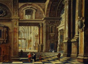 Interior Of A Flemish Cathedral With Figures — Bartholomeus Van Bassen
