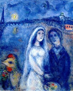 Newlywedds With Eiffel Towel In The Background — Marc Chagall