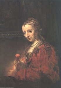 Woman With A Pink — Rembrandt Van Rijn