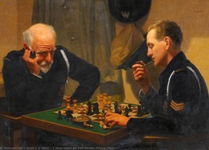 A Quiet Night, Air Raid Wardens Playing Chess — Emilio Grau Sala