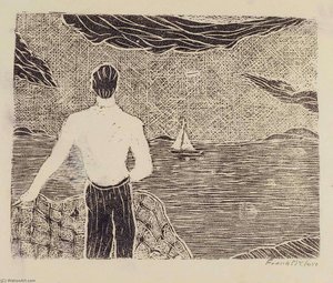 Man Holding Net on Shore