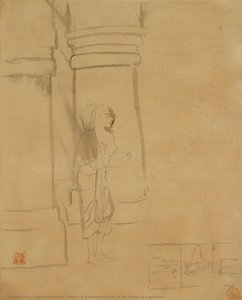 A Devadasi in front of the image of a goddess