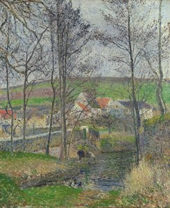 The Banks Of The Viosne At Osny In Grey Weather, Winter — Camille Pissarro