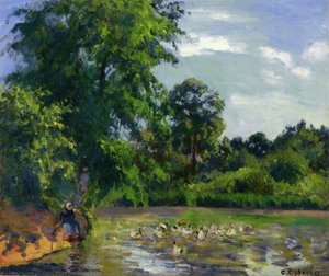 Ducks On The Pond At Montfoucault. — Camille Pissarro