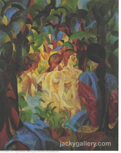 Bathing Girls With Town In The Backgraund — August Macke