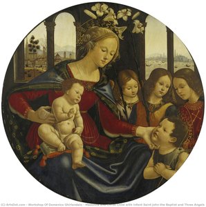 Madonna And Christ Child With Infant Saint John The Baptist And Three Angels — Workshop Of Domenico Ghirlandaio
