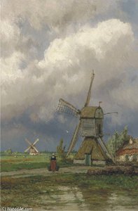 Windmills In A Dutch Polder Landscape — Hermanus Koekkoek (the Elder)