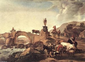 Italian Landscape With Bridge — Николас Питерс Берхем