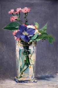 Oeillets et Clematite dans un Vase de Cristal