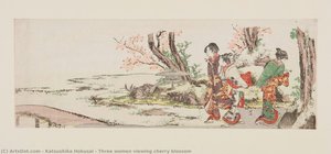 Three women viewing cherry blossom