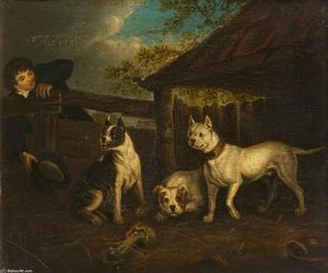 Boy With Three Bullmastiffs — Henry Bernard Chalon