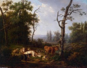 Wooded Landscape With Resting Cattle — Jacob Van Strij
