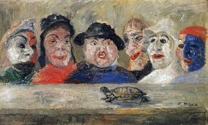 Masques regardant une tortue