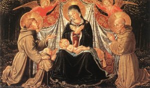 Madonna And Child With Sts Francis And Bernardine, And Fra Jacopo — Benozzo Gozzoli