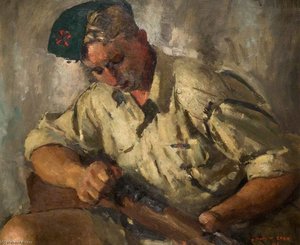 B. R. Hill, HH, First Battalion, KRRC, 6852209, RFN (Soldier Cleaning His Rifle)