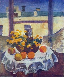 Still Life. Table With Fruits And Yellow Flowers. — Pyotr Konchalovsky