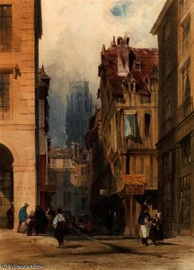 View In The Rue De La Tuile, Rouen, With The Tower Of St. Ouen In The Distance, France — Thomas Shotter Boys