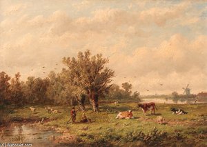 A Landscape With A Peasant Couple And Cattle — Антоній Якобус Ван Вінгаердт
