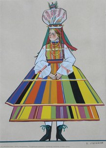 Traditional Women`s Wedding Costume, Łowicz Area — Zofia Stryjeńska