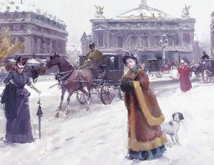Figures In The Snow Before The Opera House, Paris — Joan Roig Soler