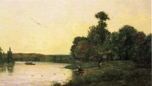 Washerwomen by he River at Sunset