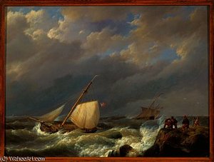 Vessels On A Lee Shore In A Gale Of Wind, — Jan Hermanus Koekkoek