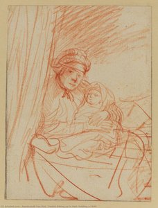 Saskia Sittande I Sängen, Hållande Ett Barn — Rembrandt Van Rijn