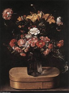 Bouquet On Wooden Box — Jacques Linard