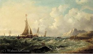 Fishing Boats Off A Rocky Coast — John James Wilson