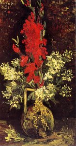 Vase mit Gladiolen und Nelken