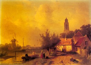 A River Landscape With Figures — Charles Henri Joseph Leickert