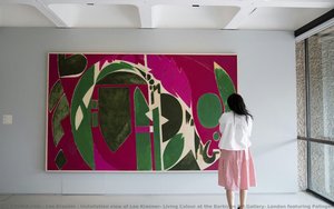 Installation view of Lee Krasner: Living Colour at the Barbican Art Gallery, London featuring Palingenesis, 1971