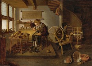 A Cobbler At Work, His Wife Spinning Wool — Quiringh Gerritsz. Van Brekelenkam