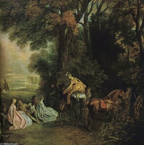 A Halt During The Chase — Jean-antoine Watteau