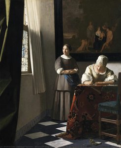 Woman Writing A Letter, With Her Maid — Johannes Vermeer