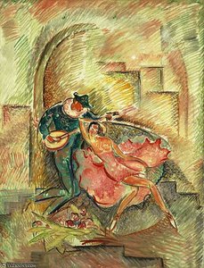 Harlequin and woman