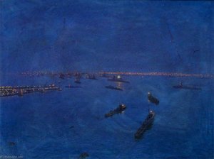The Lights Of Rosyth From The Forth Bridge Footpath Port Edgar And The Fleet — Charles Pears